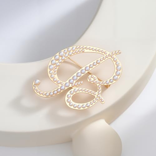 Image of Initial Letter Brooch Pin Pearl Letter Brooches Golden Pins Accessories Jewelry Birthday Chrisrmas Gift for Women