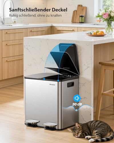 lovewind Mülleimer, 2 x 15L Mülleimer Küche, Doppeleimer für Recycling und Abfall, Silber… – Ansicht 4