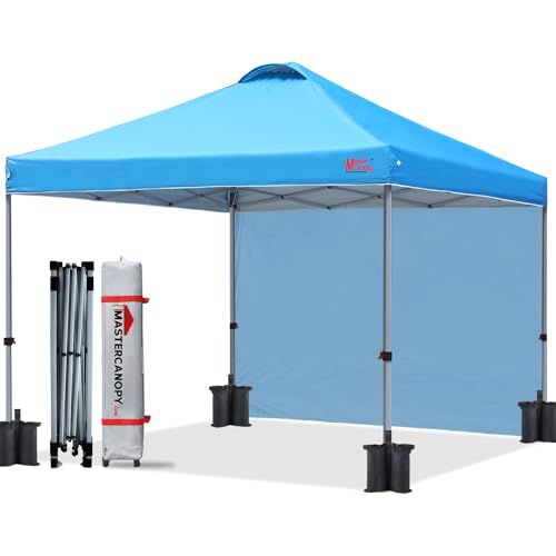 Image of MASTERCANOPY 8x8 Durable Pop Up Canopy Tent with 1 Sidewall, Sky Blue