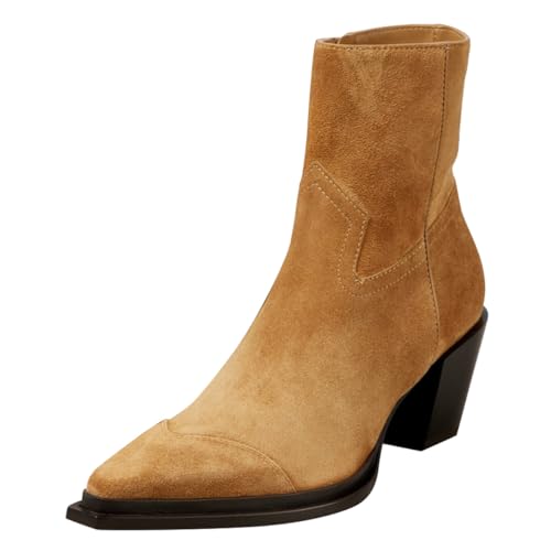 FSJ Women Classic Pointed Toe Stacked Mid Heel Ankle Booties Solid Color Chunky Heel Side Zipper Short Boots Stylish Dress Shoes Size 4-16 US