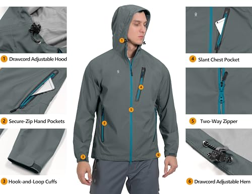 Image of Little Donkey Andy Men's Waterproof Rain Jacket Outdoor Raincoat for Hiking
