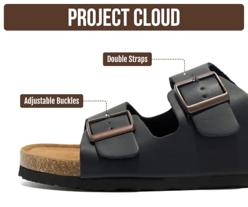 Image of Project Cloud Mens Sandals, 100% Genuine Leather Mens Slides (Heritage) | Memory Foam Insole & Cork Footbed Slides for Men Footwear Non Slip Summer Sandals for Men & Lightweight Sandals Men