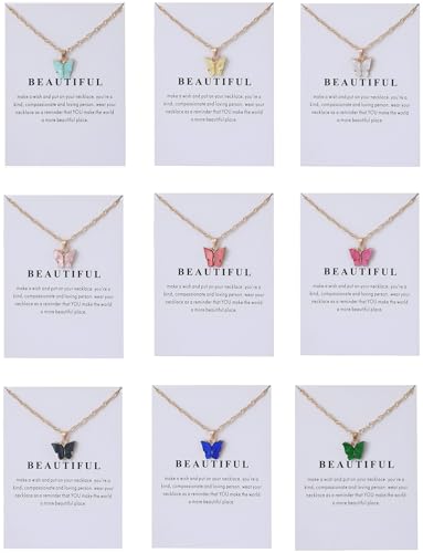 9 pcs Colorful Butterfly Pendant Necklace for Women Bohemian Acrylic Adjustable Retro Card Clavicle Chain Insect Animal Necklace Friend Friendship Party Jewelry Gift