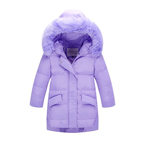 Ding-dong Enfant Fille Hiver Duvet Manteau à Chapeau Fourrure(Violet,5Ans) Cover