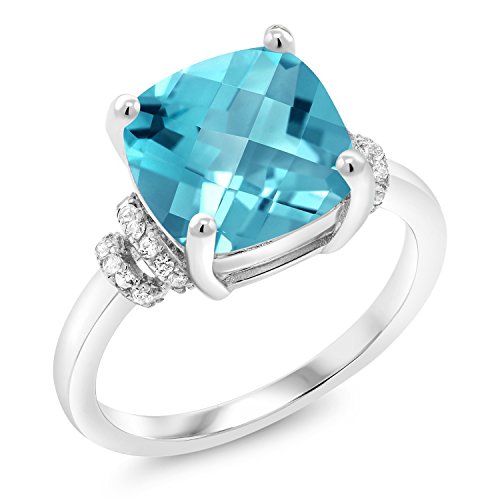 Gem Stone King 3-5 Cttw Gemstone Birthstone Ring For Women | 925 Sterling Silver | Cushion 10MM and Round 1MM Accent | Wedding Anniversary Engagement Promise Ring | Size 5-9