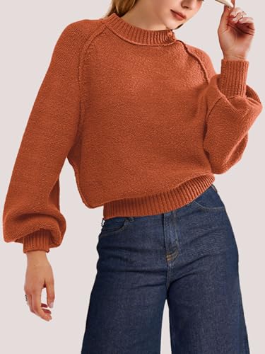 Image of SuperPrity Sweaters for Women Fall 2024 Mock Neck Long Sleeve Knit Oversized Cropped Pullover Sweaters Top Trendy Outfits
