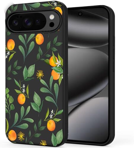 Coque Pixel 10 Pro 5G fine protection TPU motif fleurs et orange