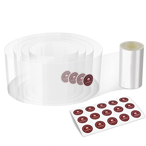 iNeibo Acetate Cake Collars 4 x 400 inch, Thicken Clear Acetate Cake Sheet with Cute Stickers, Transparent Cake Acetate Roll for Torte, Mousse Cakes, Chocolate Lace, Cake Decorating (4in x 400in)