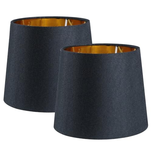 Sinta 2 Pack 7' E27/E14/ Moderno Cónico Pantalla de Lámpara Reemplazo de Tela Tombra de Luz de Estilo Simple Para la Lámpara de Mesa,Negro con Forro Dorado Lámpara de pared