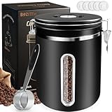 BOZITTH Kaffeedose Luftdicht 1kg Bohnen, 2800ML Kaffeebohnen Behälter aus Edelstahl mit Sichtfenster, Datums-Tracker, 30ML Messschaufel und CO₂-Ventil für Kaffee Kaffeebohne Pulver, Tee, Zucker