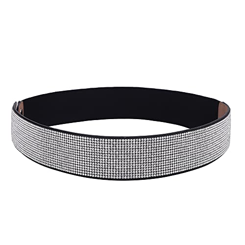 Wiwpar Sparkly Rhinestone Elastic Faux PU Leather Belt Shiny Crystal Stretch Waist Belt Wide Waist Band for Women Girls Dress (Style1)4