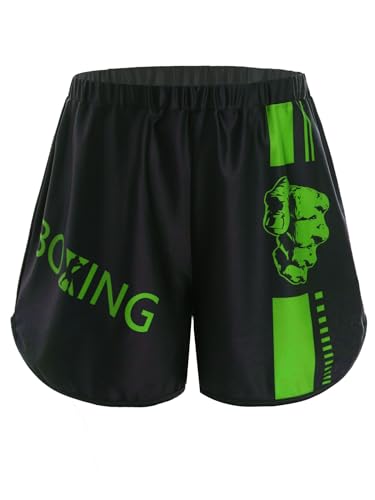 HULIJA Jungen Muay Thai Shorts MMA Cross-Training Box Shorts Grappling Kurze Hose Thaibox Shorts Kampfsport Short Trainingsshort Sport Grün 158-164