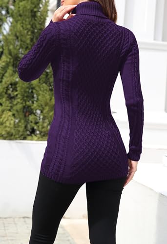 Image of v28 Women's Cotton Turtle Cowl Neck Aran Fishermen Fair Isle Cable Knit Sweater