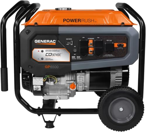 Image of Generac 8,125 Starting Watt Portable Gas Generator, PowerRush Technology, COsense Carbon Monoxide Detection, 10.5 Hour Runtime, Heavy Duty Steel Frame, Home Backup Emergency, 49-State