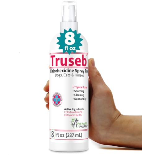 Truseb Medicated Chlorhexidine for Dogs Cats Horses Skin Spray with Aloe Vera - Medicated Ketoconazole Spray for Skin Irritation, Hot Spots, Redness Relief (8 oz)