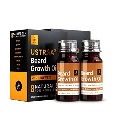 Ustraa Beard Growth Oil - 2 x 35ml - More Beard Growth, With Redensyl, 8 Natural Oils including Jojoba Oil, Vitamin E, Nourishment & Strengthening, No Harmful Chemicals (Set of 2)