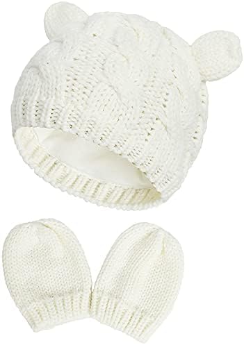 Malaxlx Neugeborenes Baby Winter Mütze Handschuhe Set – Warme gestrickte Mütze und Handschuhe für Mädchen und Jungen