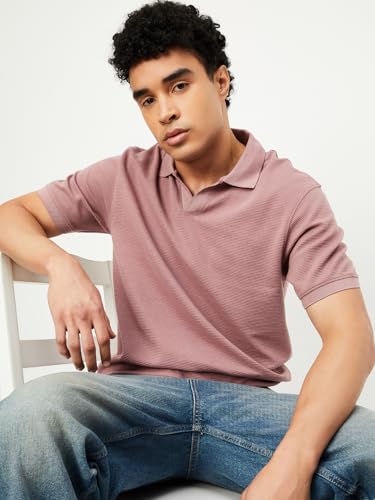 Image of Max Men's Half Sleeves Textured Johnny Collar T-Shirt