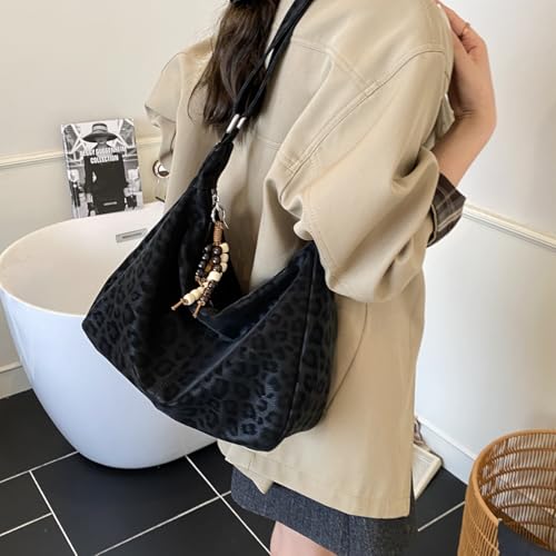 Leopard Suede Crossbody Bag for Women Slouchy Leopard Print Shoulder Bag Trendy Suede Hobo Bag2