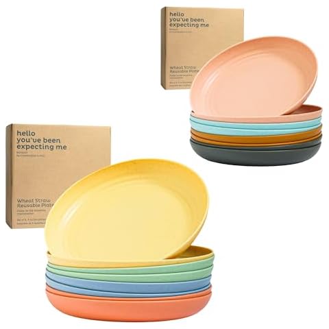Nook Theory Deep Dinner Plates Set of 8 - Wheat Straw Plates, Alternative for Plastic Plates, Microwavable, Dishwasher Safe, Unbreakable Dinnerware, Reusable Dinner Plates (Oasis 9" and Meadow 10") Cover