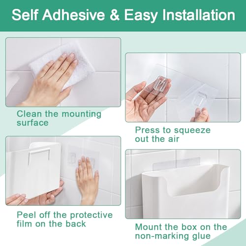 HEKOBAG 2 Pack Self-Adhesive Wall Mounted Storage Box for Kitchen Cabinet Door - Wrap Organizer Container for Small Items (White)