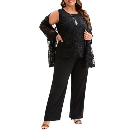 Plus Size 3 Piece Floral Embroidered Pantsuit Set Women Mother of Bride Wedding Guest Formal Evening Cocktail Party Attire2