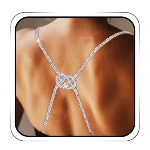 IYOU BH-Träger mit glitzernden Kristallen, silberfarbene Strasssteine, rutschfestes Körperzubehör für Damen und Mädchen, rückenfreies Kleid, silber