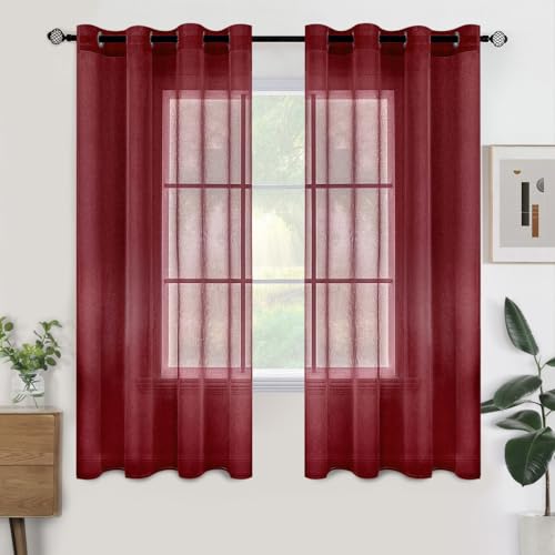 Woaboy Lot de 2 Rideaux Voilage à Oeillet Rideau Semi-Transparent intérieurs pour Chambre Salon Maison 140x145 cm Bordeaux