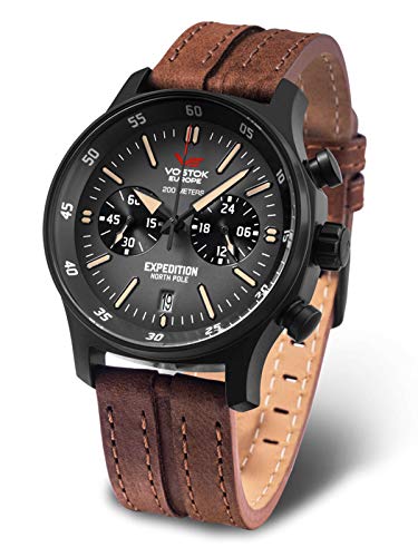 Vostok Expedition compact Herren Uhr analog Quarzwerk mit Leder Armband VK64-592C558