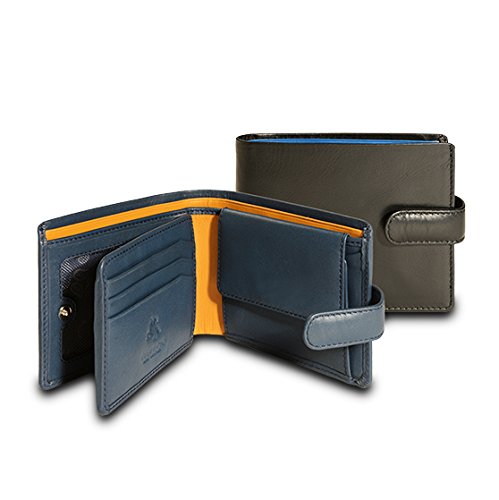 Visconti Parma PM-102 Mens Classic Bi-fold ID Wallet/Coin Pouch (Black/Cobalt)3