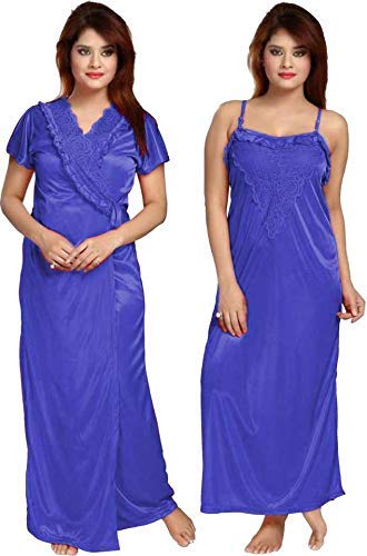 Bombshell Women's Satin Plain/Solid Nightwear Set Pack of 2