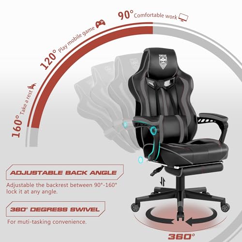 Vonesse Gaming Chair for Adults Gaming Chairs with Footrest Reclining Computer Gaming Chair for Heavy People Gamer Chair Big and Tall Ergonomic Racing Chair with Lumbar Pillow(Gray/Black) - Image 5