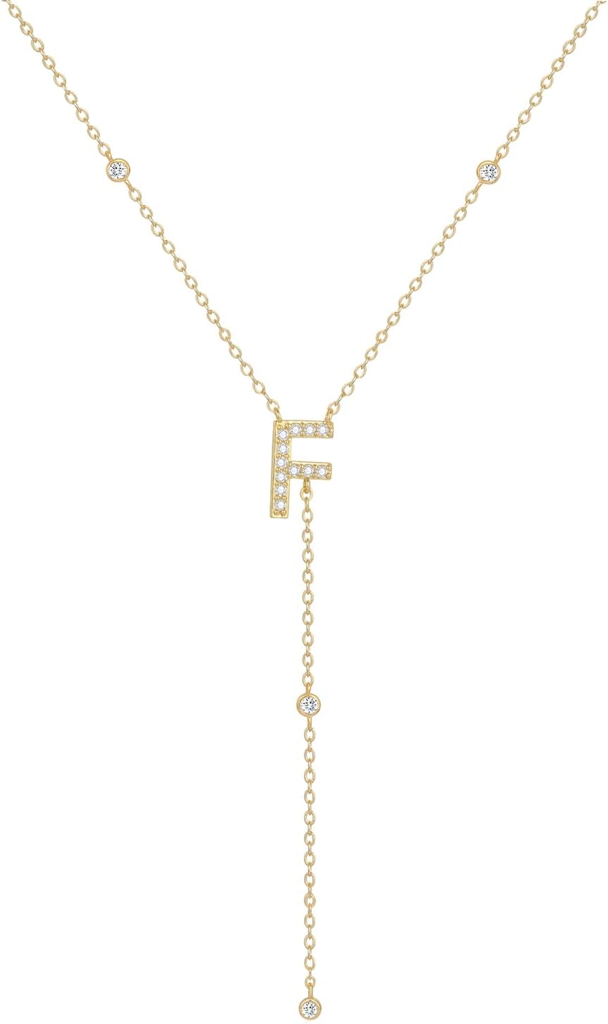 RLMOON Cubic Zirconia Initial Necklace for Women Dainty Gold Long Lariat Necklace Trendy 14K Gold Plated Diamond Letter Drop Y Necklace Initial A-Z