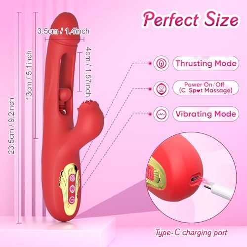 Image of Internal Thrusting Realistic Dildo for Women, Rabbit Vibrator, G-Spot Dildo | Dual-motor rabbit dildo with clitoral stimulation, rose-inspired design, and 9 thrusting & vibration modes.