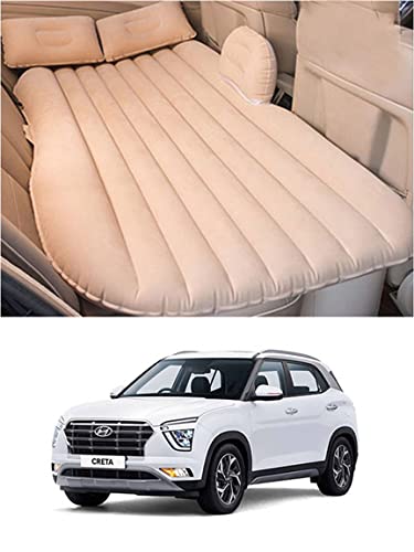 RKPSP Waterproof & Premium Finish Beige Inflatable Car Bed with Two Air Pillows/Air Pump/Repair Kit for Creta 2020