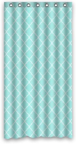 Aqua White Moroccan Trellis Shower Curtain Polyester Fabric Waterproof 36" x 72"