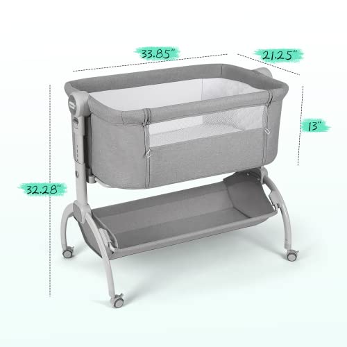 Cowiewie Baby Bassinets With Universal Wheels With Brakes Co Sleeper Bassinet With Storage, Double-Lock Patent Design; 7-Level Height Adjustable, Include Rebound Mattress #TOP3