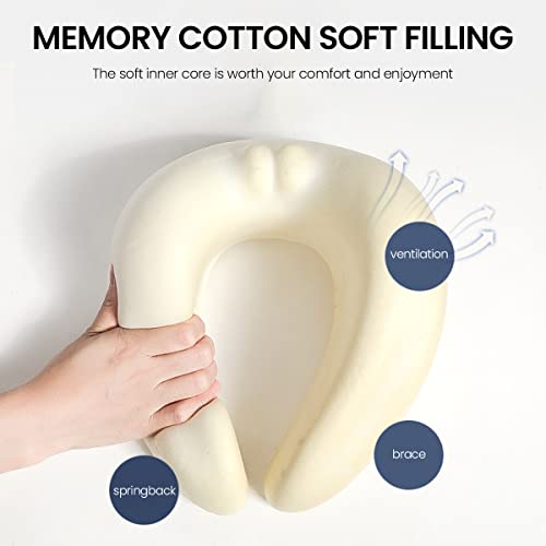 Image of HANNEA Travel Neck Pillow Memory Foam U-shape Neck Pillow for Travel, Adjustable Neck Pillow Ergonomic Neck Pillow for Sleeping, Support Head, Neck