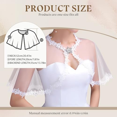 White Lace Shawl Wraps For Women Formal, Bolero Shrugs Shoulder Cover For Evening Dresses Formal, Wedding Bridal Cape Lace Cover Up Chiffon Scarf3