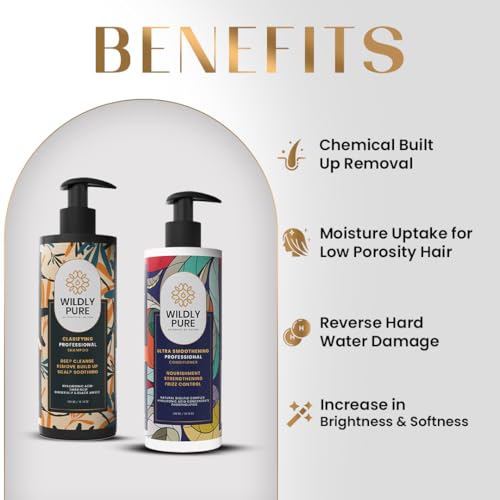 Wildly pure Clarifying shampoo & Conditioner combo for Oily scalp & Low porosity hair| Deep Cleansing, Frizz Reduction & Smoothening | Infused with Hyaluronic Acid, Ginger Lily & Natural Biolipid Complex | 72 Hours Hydration | Sulphate & Paraben-Free | 300ml x 2