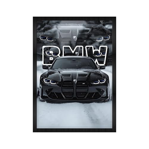 Image of CodersParadise BMW M4 Aesthetic Car Poster Frame | Premium A4 Framed Wall Art for Bedroom, Living Room, Gaming Setup & Office | Sports Car Theme Posters for Decorr