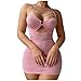 Black Sexy Lingerie for Women:Fashion Chain Sheer Mesh Ruched Bodycon Mini Dress with Panty Valentines Outfits(Pink,Small)