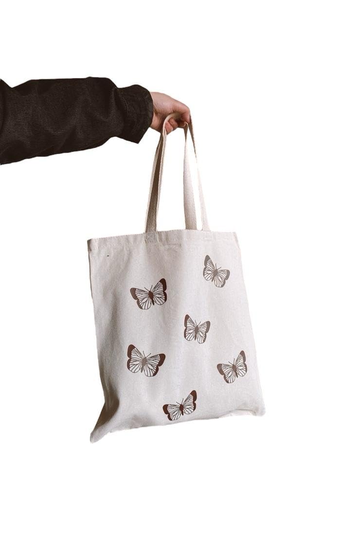Cotton Tote Bag with Butterfly Print