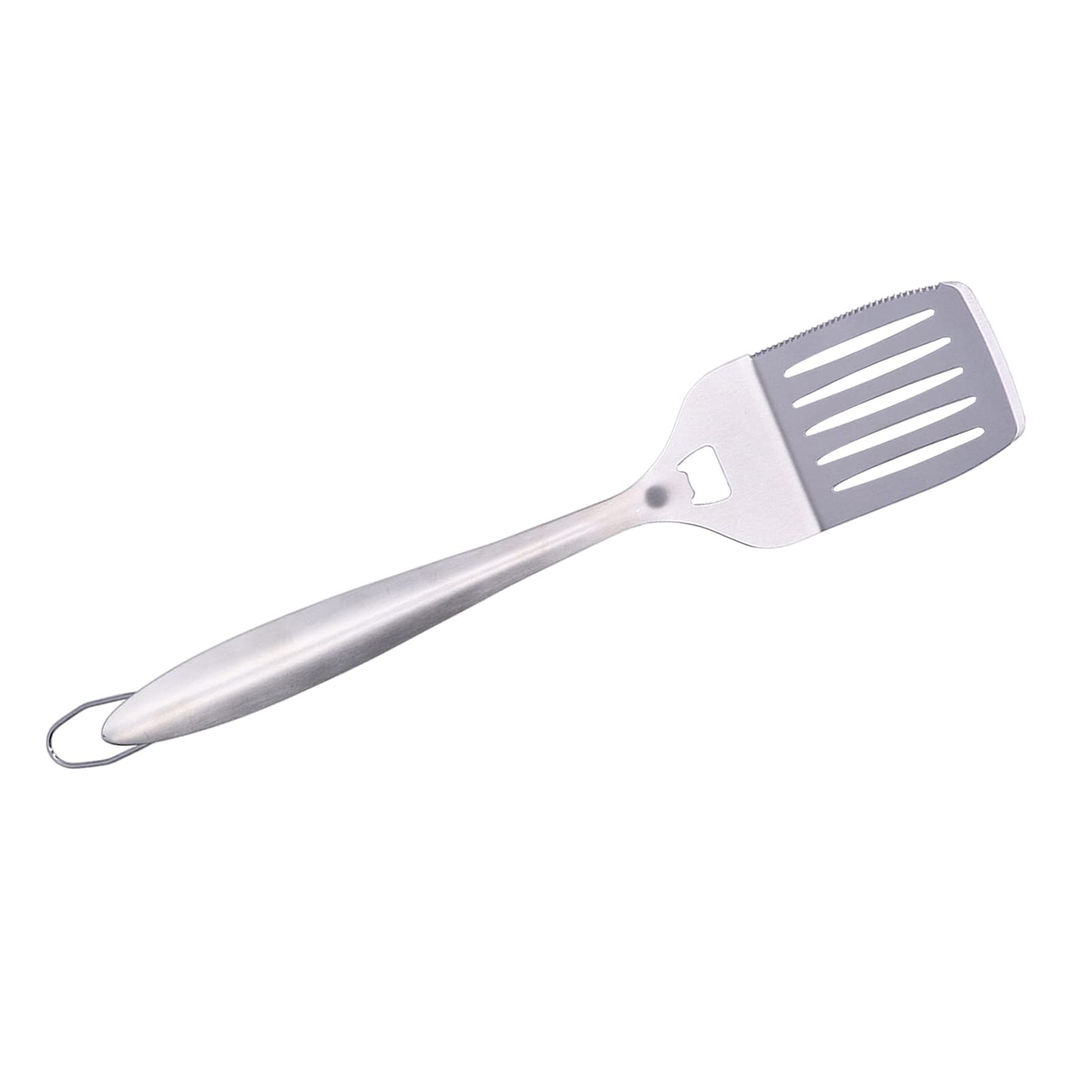 Espátula de metal con ranura ranurada de acero inoxidable, utensilio de cocina resistente con mango de agarre largo y mango de fácil agarre para freír, cocinar, escurrir