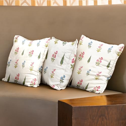 Image of Urban Space Decorative Cotton 250 TC Cushion Cover Set Of 3, 16 Inch X 16 Inch Cushion Covers For Sofa, Bedroom, Living Room (Cushion Cover 40Cm X 40Cm, Set Of 3, High Garden Red)