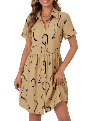 Image of Rooscier Women's Striped Shirt Dress Button Down Collared Short Sleeve Mini Dress