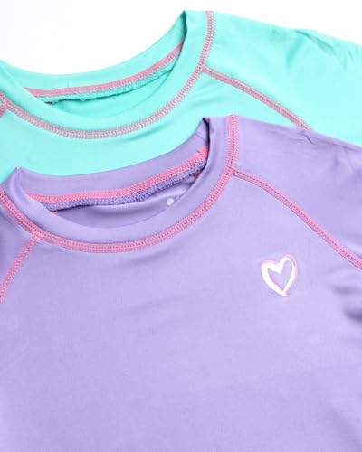 Image of Pink Platinum Girls Rash Guards - 2 Pack Quick Dry UPF50+ Sun Protection Beach Pool Long Sleeve Swim Shirt for Girls