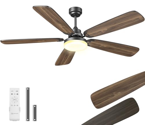 Arecovas Ceiling Fans with Lights and Remote, 52 Inch Modern Ceiling Fan with Light, Downrod & Flush Mount, Quiet DC Motor, Dual Finish 5 Blades Ceiling Fan for Bedroom Living Room Farmhouse Indoor