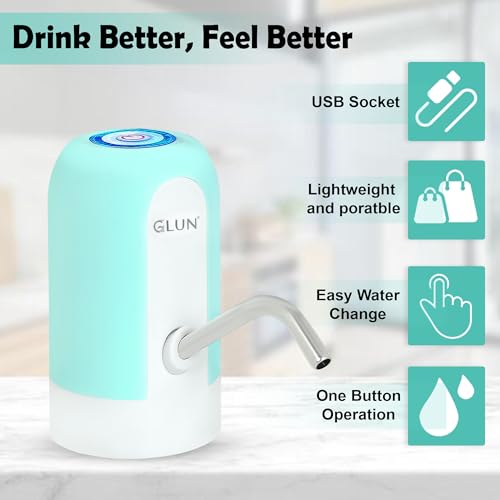 Image of GLUN Portable Beverage Dispenser, Rechargable Type-C USB Port, Pumps Water Upto 5 to 20 Litre Bottle, Premium Colour & Portable Design