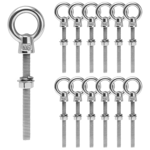 Sxutop 12 Pieces M6 Long Eye Bolts Cover